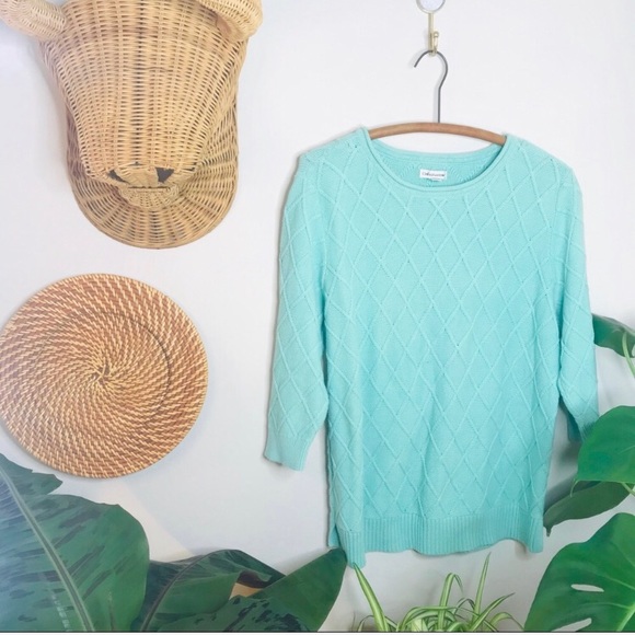 vtg vsco 90s Tiffany blue chunky oversized sweater - Picture 2 of 6
